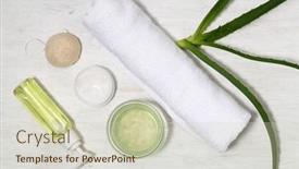 Presentation with aloe vera - PPT theme featuring skin-care-products-with-aloe background and a soft green colored foreground