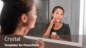  Presentation with skin care - Beautiful PPT theme featuring skin-care-woman-putting-face backdrop and a tawny brown colored foreground