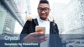  Presentation with man holding phone - Presentation theme having while listen to music outdoors background and a ocean colored foreground