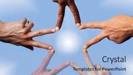  Presentation with five star - Audience pleasing theme consisting of skin-color their fingers building backdrop and a light blue colored foreground