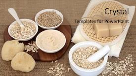  Presentation with natural skincare - PPT theme with skin disorders - natural oat skincare treatment background and a coral colored foreground