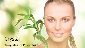  Presentation with sprout - Cool new PPT theme with skin graft - picture of woman with sprout backdrop and a  colored foreground