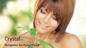  Presentation with sprout - Presentation theme enhanced with skin graft - picture of woman with sprout background and a coral colored foreground