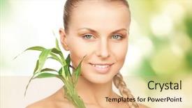  Presentation with sprout - PPT theme featuring skin graft - picture of woman with sprout background and a coral colored foreground