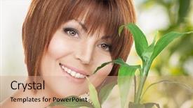  Presentation with abstract spring green - Amazing PPT layouts having skin graft - picture of woman with sprout backdrop and a  colored foreground