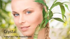  Presentation with abstract spring green - Beautiful presentation theme featuring skin graft - picture of woman with sprout backdrop and a  colored foreground