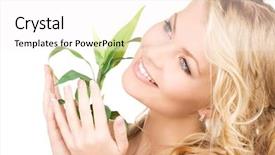 Presentation with sprout - Cool new PPT theme with skin graft - picture of woman with sprout backdrop and a sky blue colored foreground