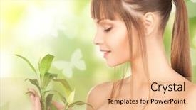  Presentation with abstract spring green - Slide deck consisting of skin graft - woman with sprout and butterflies background and a lemonade colored foreground