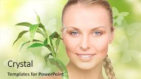  Presentation with abstract spring green - Cool new slides with skin graft - woman with sprout and butterflies backdrop and a  colored foreground