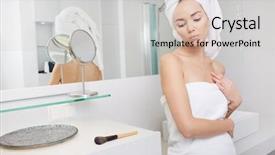  Presentation with head - Slide set featuring skin health - beautiful smiling young woman background and a  colored foreground