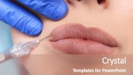  Presentation with injection plastic - PPT layouts having skin injections - young woman receiving plastic surgery background and a coral colored foreground