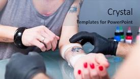  Presentation with art close up of professional - Presentation design consisting of skin occupational - close-up of the hand background and a seafoam green colored foreground