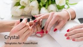  Presentation with nail salon - PPT layouts consisting of skin occupational - close-up of the hands background and a coral colored foreground