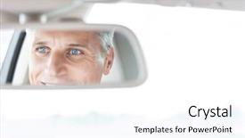  Presentation with rear view mirror - Audience pleasing slides consisting of skin occupational - confident businessman reflecting in rear-view backdrop and a sky blue colored foreground