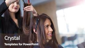  Presentation with hair salon - Cool new PPT layouts with skin occupational - hairdresser and client at hair backdrop and a  colored foreground