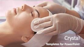  Presentation with laser beauty treatment - Colorful PPT layouts enhanced with skin occupational - young woman having beauty treatments backdrop and a coral colored foreground