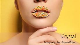  Presentation with lips - Beautiful PPT theme featuring skin pearl - lips of beautiful young woman backdrop and a coral colored foreground