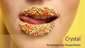  Presentation with lips - Cool new PPT layouts with skin pearl - lips of beautiful young woman backdrop and a yellow colored foreground