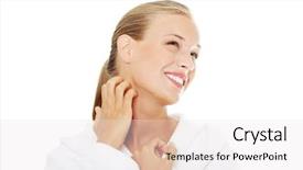  Presentation with self worth - Colorful slide set enhanced with skin rash - young beautiful woman scraching her backdrop and a sky blue colored foreground