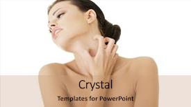  Presentation with self - Presentation theme having skin rash - young beautiful woman scratching her background and a coral colored foreground