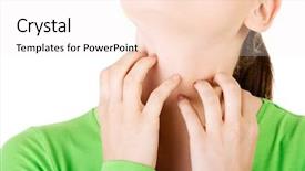  Presentation with young sing woman singing young - Presentation theme consisting of skin rash - young beautiful woman scratching her background and a sky blue colored foreground