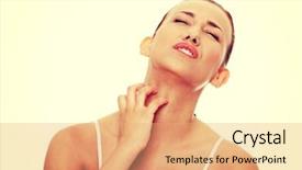  Presentation with beautiful skin - Theme enhanced with skin rash - young beautiful woman scratching her background and a coral colored foreground