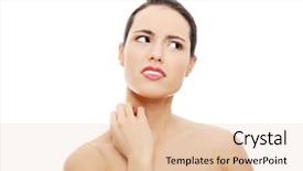  Presentation with self discovery - Amazing slide deck having skin rash - young beautiful woman scratching her backdrop and a  colored foreground