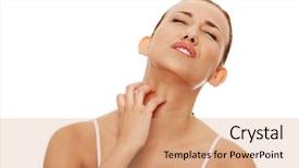  Presentation with self - PPT layouts consisting of skin rash - young beautiful woman scratching her background and a coral colored foreground