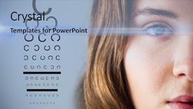  Presentation with test - Slides enhanced with skin sense - eye test against white background background and a  colored foreground