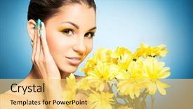  Presentation with sunflower - Colorful presentation theme enhanced with skin sense - portrait of beautiful woman backdrop and a  colored foreground