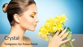  Presentation with sunflower - Slide set having skin sense - portrait of beautiful woman background and a  colored foreground