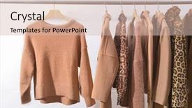  Presentation with clothing wooden clothes hanger object - Beautiful PPT theme featuring skin structure - female brown leopard pattern clothes backdrop and a lemonade colored foreground