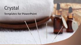  Presentation with needles - Presentation consisting of skin system - acupuncture needles on blurred background background and a light gray colored foreground
