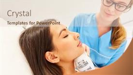  Presentation with aesthetic medicine - Cool new PPT theme with skin-tightening-on-a-woman backdrop and a lemonade colored foreground