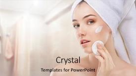  Presentation with cosmetic - Beautiful slides featuring skin treatment - beautiful woman applying cosmetic cream backdrop and a lemonade colored foreground