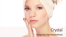  Presentation with beautiful skin - Colorful PPT theme enhanced with skin treatment - beautiful woman with a towel backdrop and a lemonade colored foreground