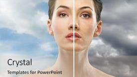  Presentation with elderly ladies beauty shop - Colorful PPT theme enhanced with skin treatment - beauty girl on the sky backdrop and a soft green colored foreground