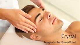  Presentation with skin - Cool new PPT theme with skin treatment - man having head massage close backdrop and a coral colored foreground