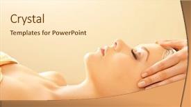  Presentation with calm - Audience pleasing slides consisting of skin treatment - picture of calm beautiful woman backdrop and a cream colored foreground