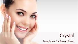  Presentation with treatment - Slide deck having skin treatment - pretty woman against a grey background and a sky blue colored foreground