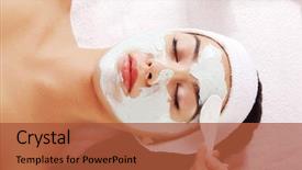  Presentation with face mask - Amazing presentation design having skin treatment - relaxed woman with a deep backdrop and a red colored foreground