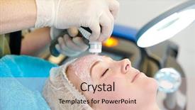  Presentation with laser therapy - Beautiful presentation theme featuring skin treatment - young woman under laser therapy backdrop and a lemonade colored foreground