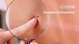  Presentation with skin - Slide set with skin tumor - dermatologist examines a birthmark background and a coral colored foreground