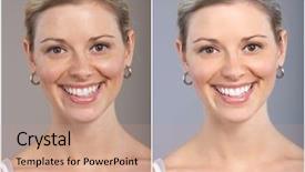  Presentation with beautiful skin - PPT theme featuring skin whitening - beautiful young smiling woman background and a coral colored foreground