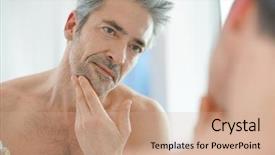  Presentation with mirror - Theme enhanced with skincare - portrait of mature man background and a coral colored foreground