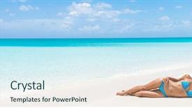  Presentation with sun tanning - Amazing theme having skincare model lying down sun backdrop and a sky blue colored foreground