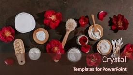  Presentation with natural skincare - PPT layouts consisting of skincare-products-and-dog-rose background and a tawny brown colored foreground