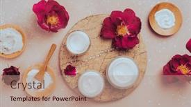  Presentation with natural skincare - PPT theme featuring skincare-products-and-dog-rose background and a coral colored foreground