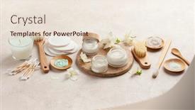  Presentation with natural skincare - PPT theme featuring skincare-products-and-jasmine-flowers background and a  colored foreground