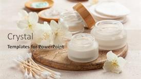  Presentation with natural skincare - Presentation theme enhanced with skincare-products-and-jasmine-flowers background and a soft green colored foreground